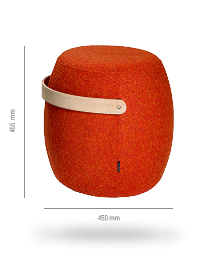 Orange stool with wooden handle.