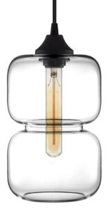 Modern pendant light with glass shade.