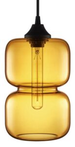 Amber glass pendant light fixture.