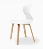 Modern white chair with wooden legs.