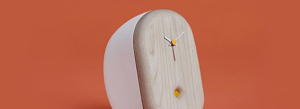Modern wooden clock with minimalist design.
