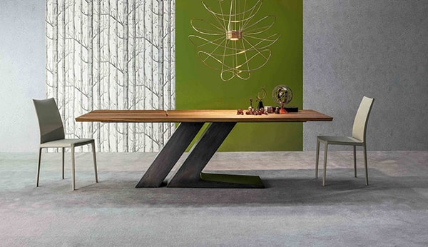 Modern dining table with two chairs.