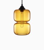 Amber glass pendant light with bulb.