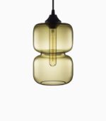 Hanging glass pendant light with bulb.