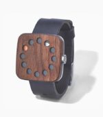 Wooden watch with unique dot display design.