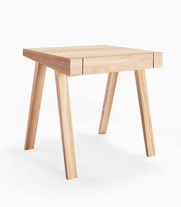 Wooden square table with four legs.