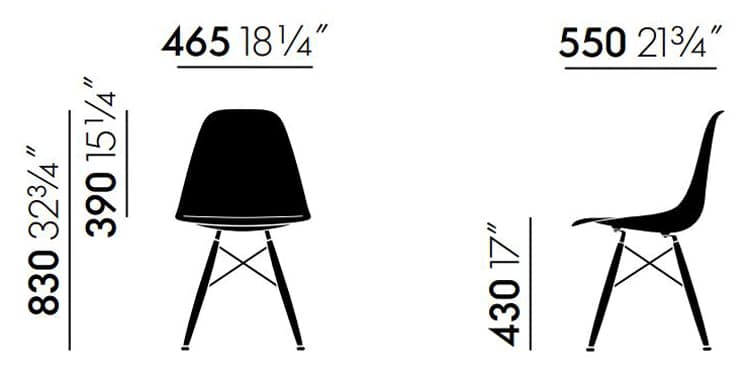 Silhouette of chair with dimensions in inches.